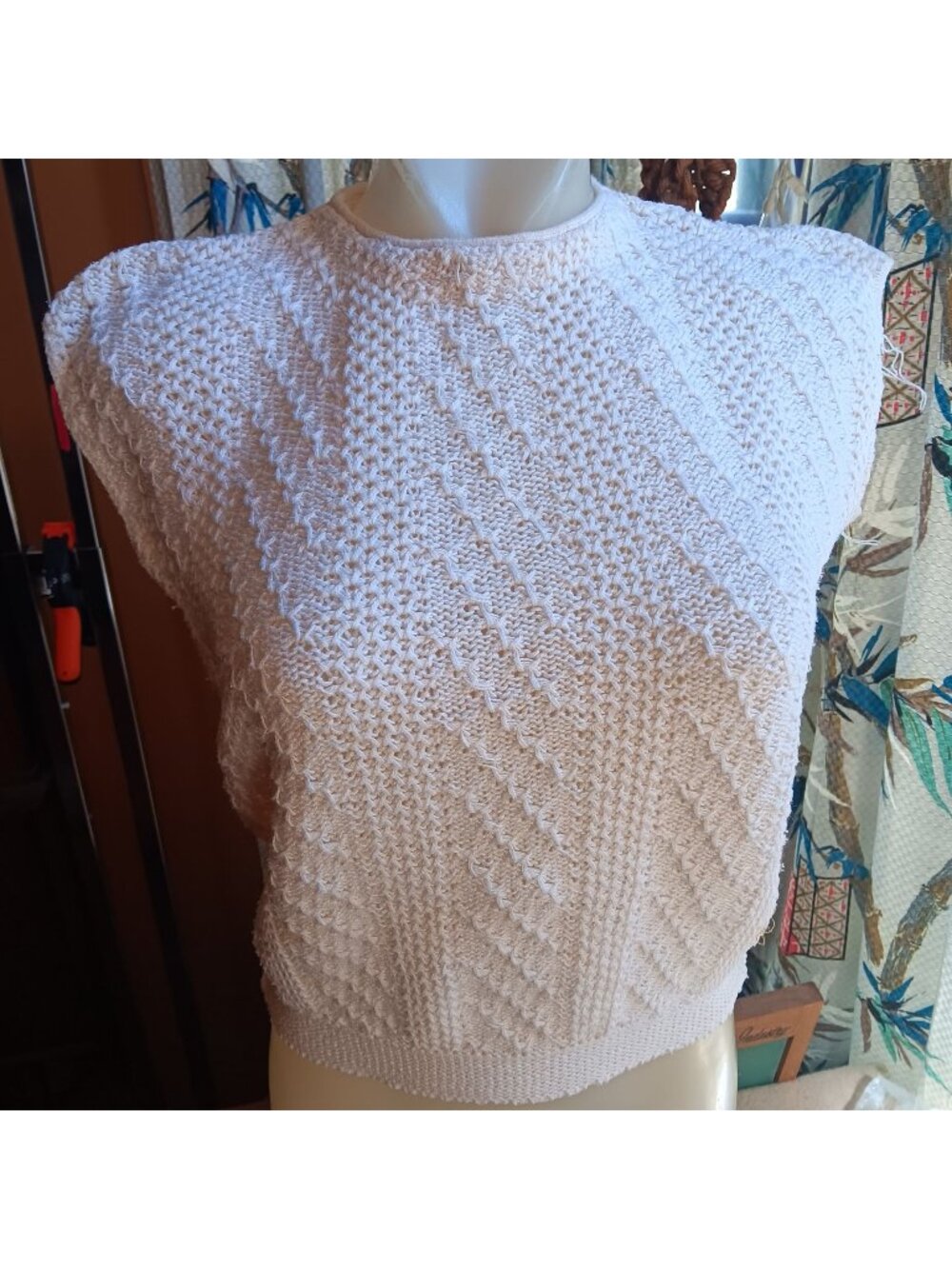 Vintage 1950's Sleeveless Top Cropped White Cotton Textured Back Zipper Lampl